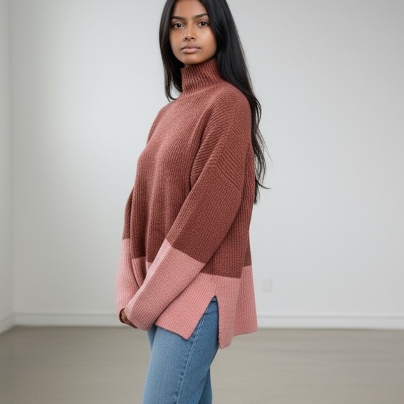 ⭐️ Olive + Oak Mock Neck Colorblock Tunic Sweater Size MEDIUM - Picture 4 of 11